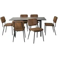 Meubles Cosy set, bestaande uit een uitschuifbare eettafel en 6 stoelen in zwarte kleur, met een suède-look, in Scandinavische stijl