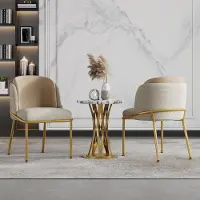 Flieks Ergonomische eetkamerstoelen, set van 2 met schuine poten, verstelbare voeten, gestoffeerde stoelen, keukenstoel, 55x55x85cm, beige + kaki