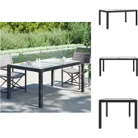 vidaXL Tuintafel 150x90x75 cm, gehard glas, polyrotan, zwart - Tuintafels