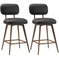 COLAMY - Set van 2 draaibare barkrukken van PU-kunstleer - toonbankhoogte - modern midden-eeuws design - met lage rugleuning en metalen onderstel - geschikt voor keukeneilanden - black