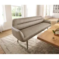 DELIFE Eetkamerbank Taya-Flex 200 cm microvelours beige vintage platte sledebasis afwerking met titaniumeffect pocketvering