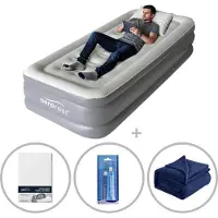 Aerorest Supreme Plush XL 1-persoons luchtbed | 210 x 99 x 46 cm | Inclusief bijpassend hoeslaken + reparatiekit + fleece deken | Extra lang 210 cm