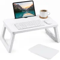Costway Laptoptafel, inklapbare bedtafel, 70x39,5x27,5 cm, bedtafel met tabletgleuf, ontbijttafel tot 20 kg voor bank, bed, sofa, wit