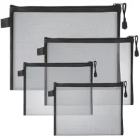 Markenlos Set van 4 afsluitbare netzakken, in 3 verschillende maten, ideaal als mini-make-up organizer, draagbare reistas, of zakken voor cosmetica en reisaccessoires.