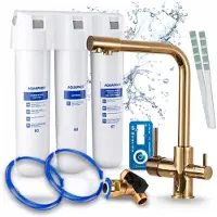 ARI 3-wegs keukenkraan Venom, messing, spoelkraan. Inclusief Aquaphor waterfiltersysteem, 360° draaibaar, LED-indicator voor waterkwaliteit
