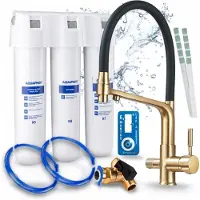 ARI 3-wegs keukenkraan, flexibel, messing, uittrekbare spoelkraan. Inclusief Aquaphor Kristall H waterfiltersysteem