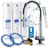 ARI 3-wegs keukenkraan Solid Spring, chroom, uittrekbare spoelkraan. Inclusief Aquaphor Kristall H waterfiltersysteem
