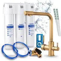 ARI 3-wegs keukenkraan Venom, messing, spoelkraan. Inclusief Aquaphor waterfiltersysteem, 360° draaibaar, LED-indicator voor waterkwaliteit