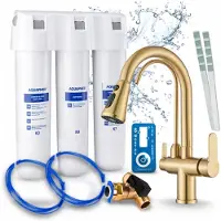 ARI 3-wegs keukenkraan Nordic, messing, uittrekbare spoelkraan. Inclusief Aquaphor Kristall H waterfiltersysteem