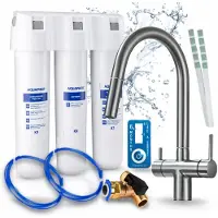 ARI 3-wegs keukenkraan Slender, grafietkleur, uittrekbare kraan. Inclusief Aquaphor waterfiltersysteem, 360° draaibaar