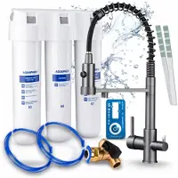 ARI 3-wegs keukenkraan Solid Spring, grafiet, uittrekbare spoelkraan. Inclusief Aquaphor Kristall H waterfiltersysteem