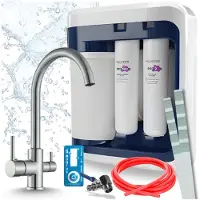 ARI 3-wegs keukenkraan Linko, roestvrij staal, spoelkraan. Inclusief Aquaphor Ro-202S Pro waterfiltersysteem, onderbouwmodel