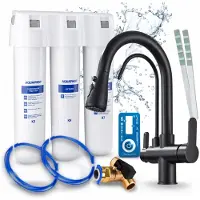 ARI 3-wegs keukenkraan Nordic, mat zwart, uittrekbare kraan, inclusief Aquaphor Kristall H waterfiltersysteem