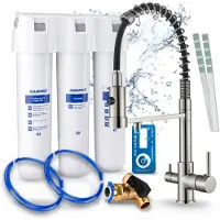 ARI 3-wegs keukenkraan met massieve constructie, roestvrij staal, uittrekbare kraan. Inclusief Aquaphor Kristall H waterfiltersysteem