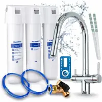 ARI 3-wegs keukenkraan Slender, chroom, uittrekbare spoelkraan. Inclusief Aquaphor Kristall H waterfiltersysteem, 360° draaibaar