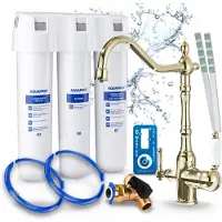 ARI Aquaphor Kristall H onderbouw waterfilter met Retro 2 drieweg keukenkraan, goudkleurig, waterontharder K3, Kh, K7, 2 liter/minuut
