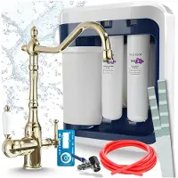 ARI 3-wegs keukenkraan, retro design, chroom, inclusief spoelkraan en Aquaphor Ro-202S Pro waterfiltersysteem, onderbouwmodel
