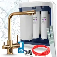 ARI 3-wegs keukenkraan Venom 1, messing, spoelkraan. Inclusief Aquaphor Ro-202S Pro waterfiltersysteem, onderbouwmodel