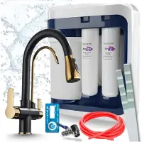ARI 3-wegs keukenkraan Nordic, messing, uittrekbare spoelkraan. Inclusief Aquaphor Ro-202S Pro waterfiltersysteem