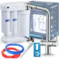 ARI 3-wegs keukenkraan Venom, roestvrij staal, uittrekbare kraan. Inclusief Aquaphor Morion 101S omgekeerde osmose waterfiltersysteem