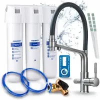ARI 3-wegs keukenkraan, flexibel, grafietkleurig. Uittrekbare spoelkraan, geleverd met Aquaphor Kristall H waterfiltersysteem