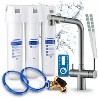 ARI 3-wegs keukenkraan Venom, grafiet, uittrekbare spoelkraan, inclusief Aquaphor waterfiltersysteem, 360° draaibaar