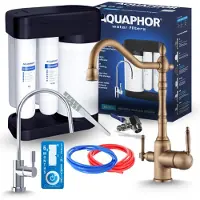 ARI Aquaphor Morion Ro100S omgekeerde osmose installatie met Retro 2 drieweg kraan, antiek messing, 5 liter tank, 375 liter/dag drinkwaterfilter