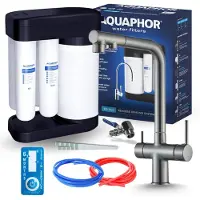 ARI 3-wegs keukenkraan Venom, grafiet, uittrekbare spoelkraan. Inclusief Aquaphor waterfiltersysteem, onderbouwmodel