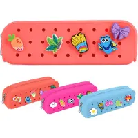 Markenlos Siliconen hoesje – veelzijdig make-up etui of organizer voor kantoorartikelen, stijlvolle hoes voor vrouwen en tieners met zelfklevende gaatjes, 10 hangers, roze