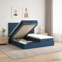 vidaXL Ottoman bed met matras met hoofdeinde 2 st Blauw Stof