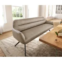 DELIFE Eetkamerbank Taya-Flex 200 cm microvelours beige vintage hoekig kruisframe zwart pocketvering