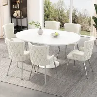 STILVORA Eetkamerstoel 6 Stuks Beige Velvet Met Armleuningen En Gestept Patroon Metalen Vierpoot Voor Eetkamer Woonkamer En Slaapkamer