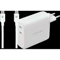 BlueBuilt 140W GaN Oplader met 2 Usb C Poorten Wit + Usb C Kabel 240W 2m Nylon