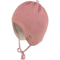 Maximo - Baby's Rippen Fleece Mütze m. Band - Muts 45 cm, roze