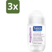 Sanex 3 x Advanced - Gevoelig - Deodorant Roller - 24h Anti-Transpirant - Geavanceerd Atopiderm - 50 ml - Gevoelige Huid - Gevoelig Deodorant - 24h Bescherming - Atopiderm - Huidbarrière