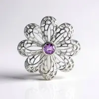 Cavill - 925 Sterling Zilver Hanger - Lavendel Amethist 1.17 ct Rondgeslepen - Filigraan Bloem Design - Braziliaanse Edelsteen - Elegante Sieraden