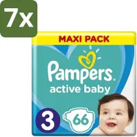 Pampers 7 x – Luiers – Active Baby Dry Maat 3 – 66 Luiers - Baby Luier - Droge Luier - Vochtabsorptie - Superabsorberende Kern - Luier Voor Baby