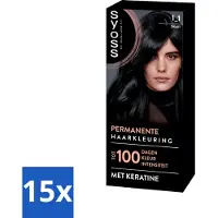 Syoss 15 x - Coloration 1-1 Zwart - Haarverf - Grijsdekking - Vermindert Haarbreuk - Haarverf - Permanente Haarkleuring - Grijsdekking - Keratine - Haarverf Zwart