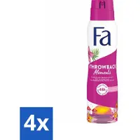 Fa Pflege 4 x Deodorant Spray Throwback Moments 150 ml - Deodorant Spray - 48 Uur Bescherming - Roze Lotus Geur - Frisheid - Hydratatie