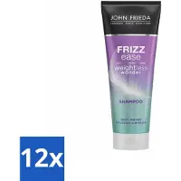 John Frieda 12 x – Shampoo – Frizz Ease Weightless Wonder – Lichtgewicht verzorging – 250 ml - Pluisvrij Haar - Lichtgewicht Shampoo - Anti-pluis Shampoo - Fijn Haar - Glad Haar