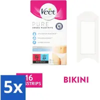 Veet 5 x Ontharingsstrips Bikinilijn Pure Gevoelige Huid 16 stuks per verpakking - Ontharen Bikini - Ontharingsstrips - Ontharing Huid - Hypoallergene Ontharing - Ontharing Gevoelige Huid