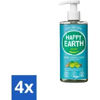 Happy Earth 4 x – Handzeep – 100% Natuurlijk Cedar Lime – 300 ml - Natuurlijke Handzeep - Vegan Handzeep - Ceder En Limoen - Handzeep Met Essentiële Oliën - Antibacteriële Handzeep