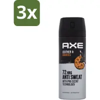 Axe 3 x - Deodorant Spray - 72hrs Anti Sweat - Leather & Cookies - 150 ml - 72 Uur Anti Zweet - Deodorant Spray - Zweetbestendig - Leer En Koekjes Geur - Langdurige Frisheid