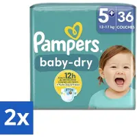 Pampers 2 x – Luiers – Baby-Dry Maat 5+ (12-17 kg) – 36 Luiers - Baby-luiers - Droge Huid - Droge Luiers - Baby Droogheid - Droge Luier