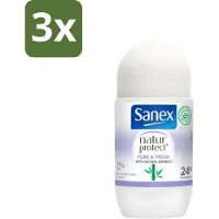 Sanex 3 x Natur Protect - Deodorant Roller - Puur & Fris - Met Nattuurlijke Bamboo - 50 ml - Natuurlijke Deodorant - Bamboe Deodorant - Fris Gevoel - Vochtabsorberend - Aluminiumvrij