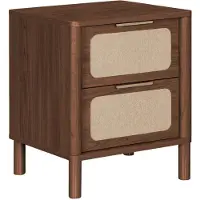 Sweeek Nachtkastje met 2 lades vintage houtdecor en vlechtwerk Walnoot