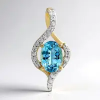 Cavill - 9 Karaat Geelgouden Hanger - Santa Maria Aquamarijn Ovaal 0,578 ct - 18 Tanzanische Zirkonia's - Elegant Braziliaans Sieraad
