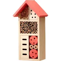 Progarden Insectenhotel Bugston - hout - naturel/roze - 13 x 8 x 26 cm - bijenhotel / Insectenhuis