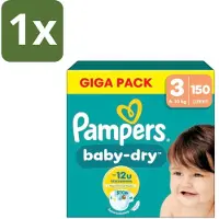 Pampers 1 x – Luiers – Baby Dry Maat 3 – 150 Luiers - Baby-dry Luiers - Lekken Voorkomen - Droge Nachten - Comfortabele Luiers - Stop En Bescherm Pocket
