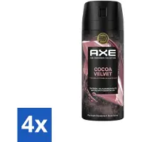 Axe 4 x – Deodorant – Cocoa Velvet – 150 ml - Cocoa Velvet - Deodorant Bodyspray - Frisheid - Lichaamsgeur - Parfum
